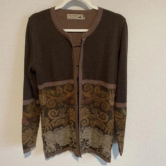 Peruvian Link Cardigan Sweater Womens Small Brown Alpaca Open Front - Picture 3 of 8